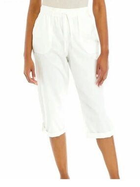 Kim Rogers White Cropped Pull-On Capris with Patch Pockets